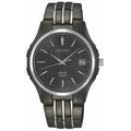 Seiko Men's Solar Watch W/ Black Dial & Black-ion Stainless Steel Bracelet